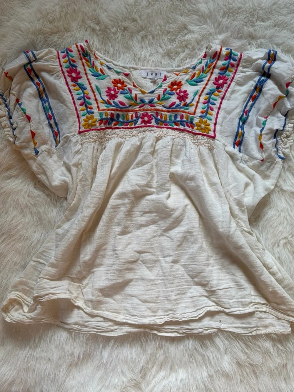 THML White Boho Embroidered Floral Peasant Blouse - Picture 2 of 5